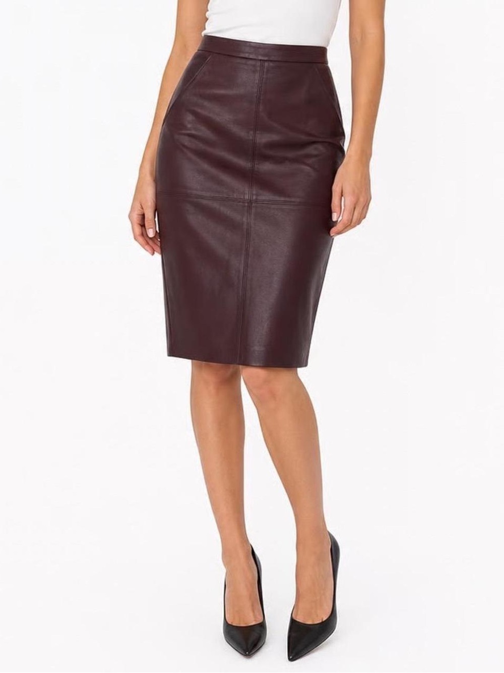 Express Womens Burgundy Faux Leather Pencil Skirt Midi High Waist Size 6 NWT